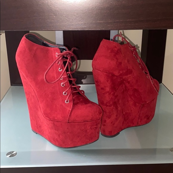 Lace up red wedges - Picture 4 of 4